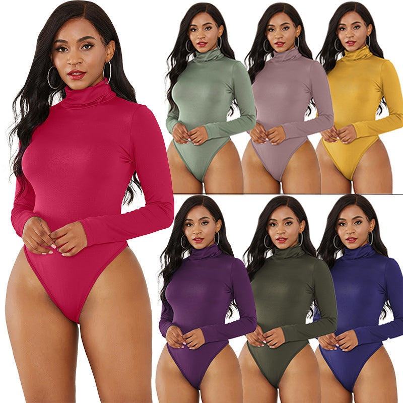 Sexy Women Clothing 12-Color Long Sleeve Turtleneck Slim Fit Solid Color Tight Bodysuit Winter Plus size