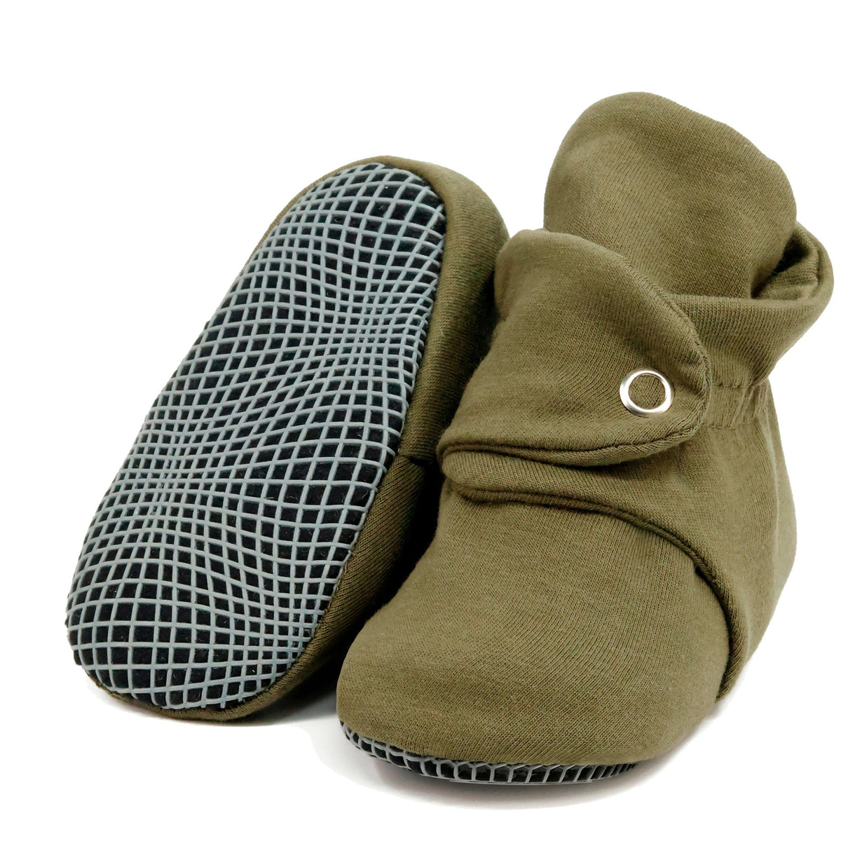 Stay-On Baby Booties, Organic Cotton Lined – Khaki