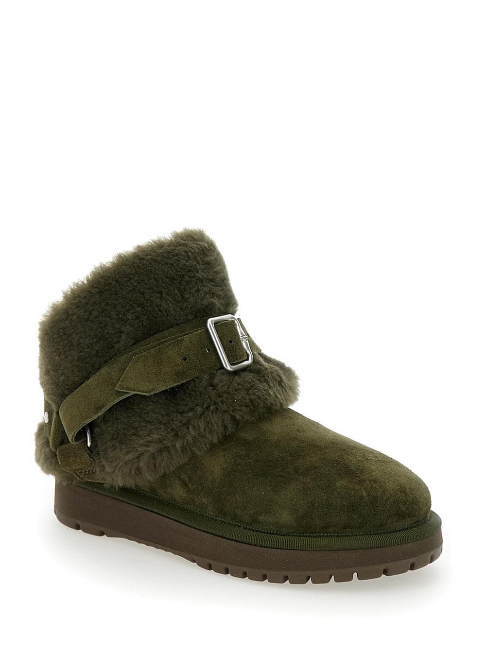 Burberry Women 'Snug' Green Ankle Boots With Strap In Suede And Shearling Woman