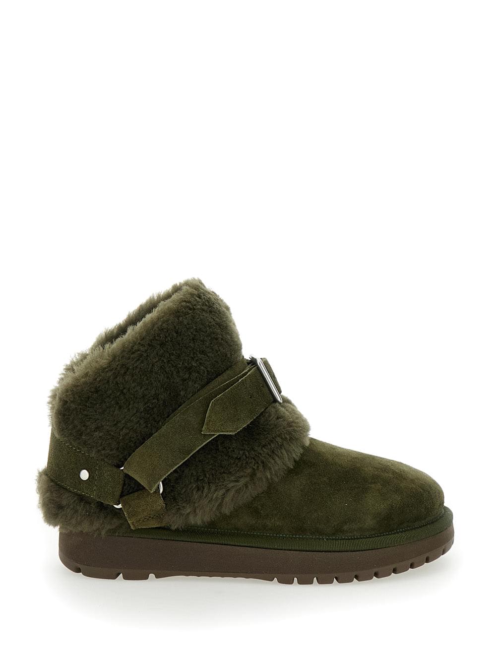 Burberry Women 'Snug' Green Ankle Boots With Strap In Suede And Shearling Woman