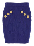 Balmain Women Blue Mini Skirt With Jewel Buttons In Viscose Blend Woman