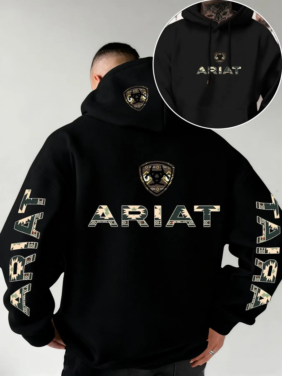 Ariat Letter Print Hooded Sweatshirt – Western Style Graphic Pullover, Rugged Outdoor Country Hoodie, Unisex Casual Apparel