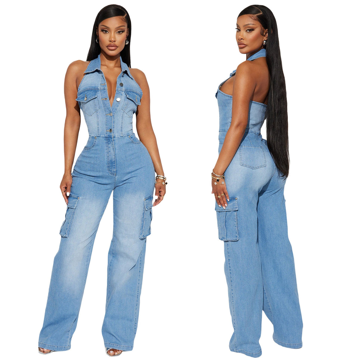Slimming, Stretchy, Loose-fit Denim Jumpsuit For Women