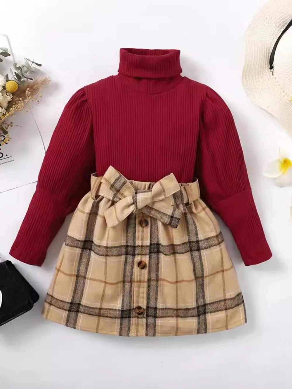 Turtleneck Long Sleeve Top and Skirt Set