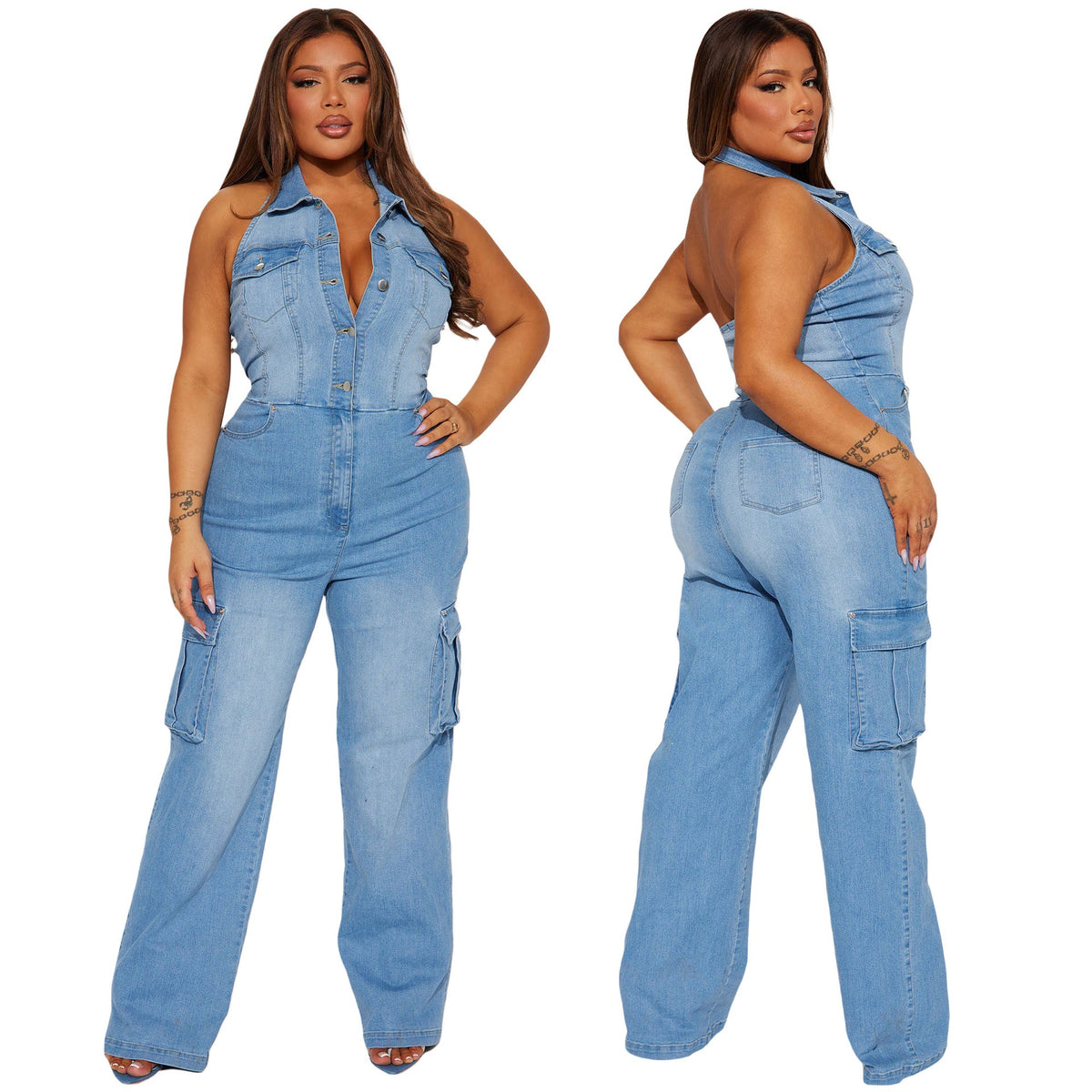 Slimming, Stretchy, Loose-fit Denim Jumpsuit For Women