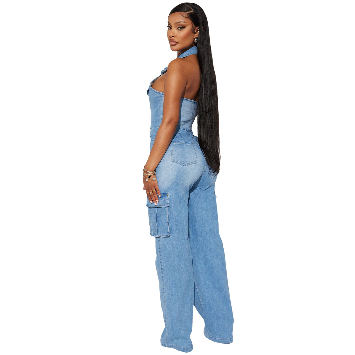 Slimming, Stretchy, Loose-fit Denim Jumpsuit For Women