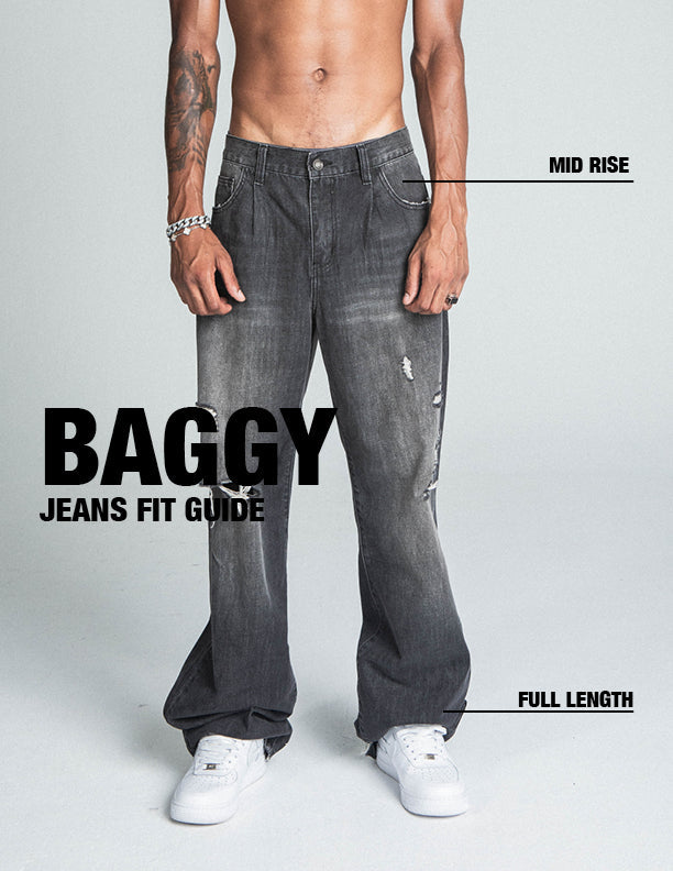 AJ09B-2 BLACK DISTRESSED BAGGY JEANS