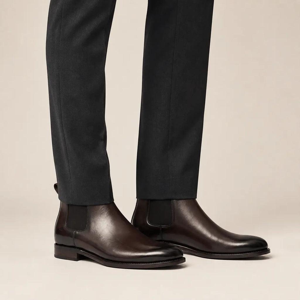 Dark Brown Plain-Toe Chelsea Boots with Pull Tab
