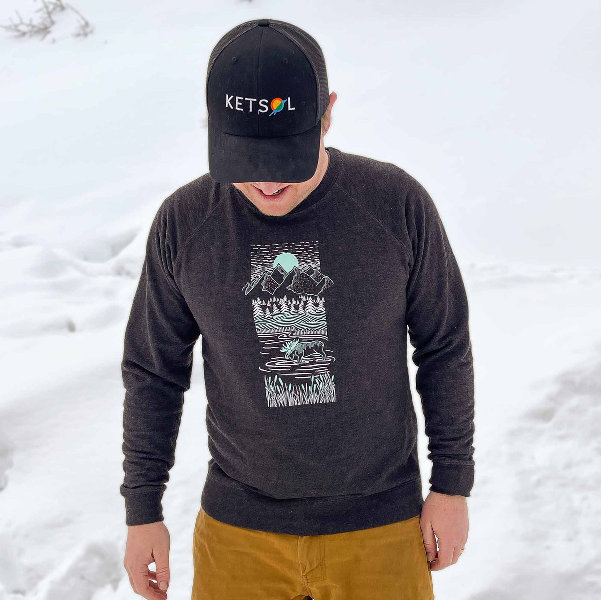 Piney Moose Crewneck Sweatshirt | Charcoal