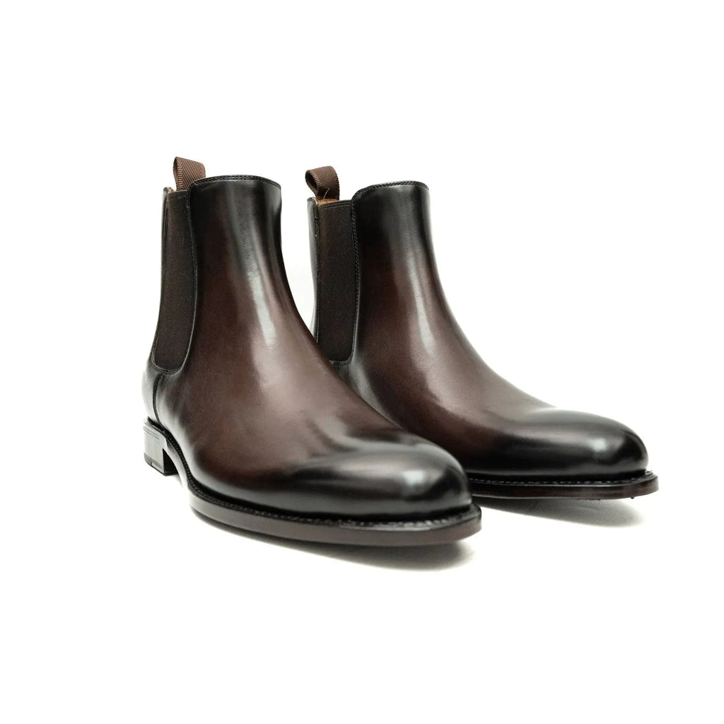 Dark Brown Plain-Toe Chelsea Boots with Pull Tab