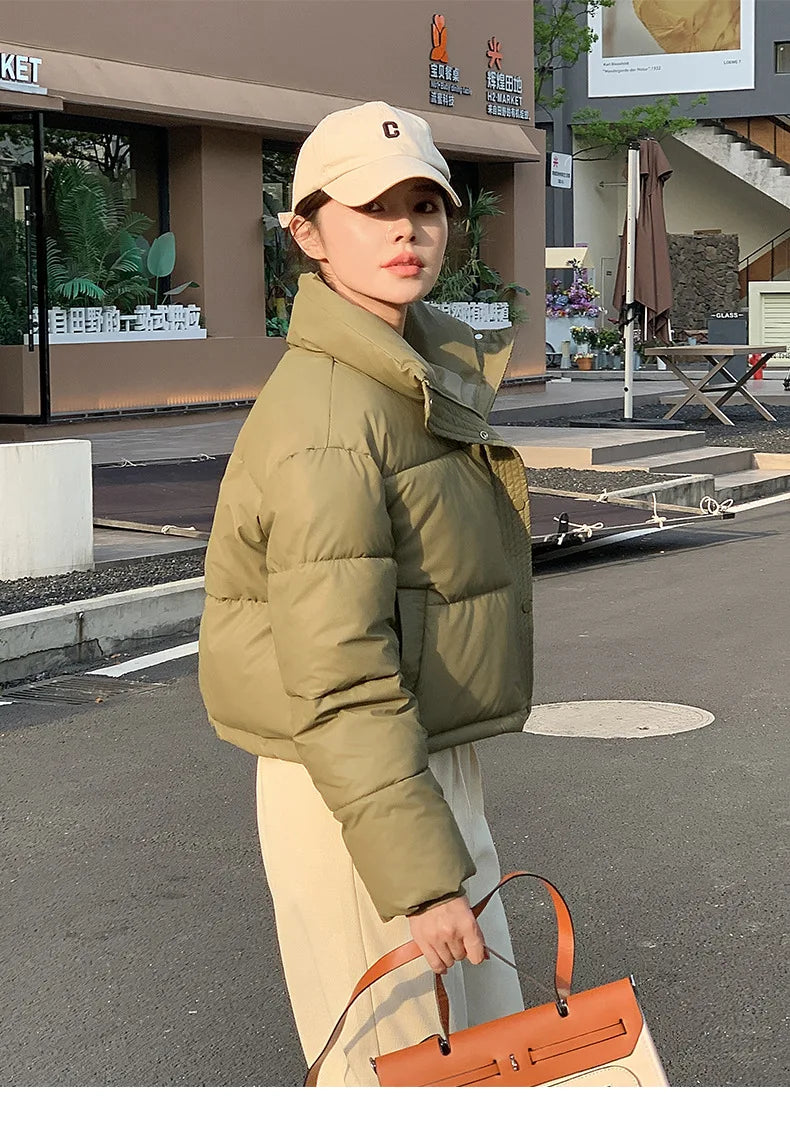 Women Winter Cropped Jacket – Warm Cotton-Padded Puffer Coat