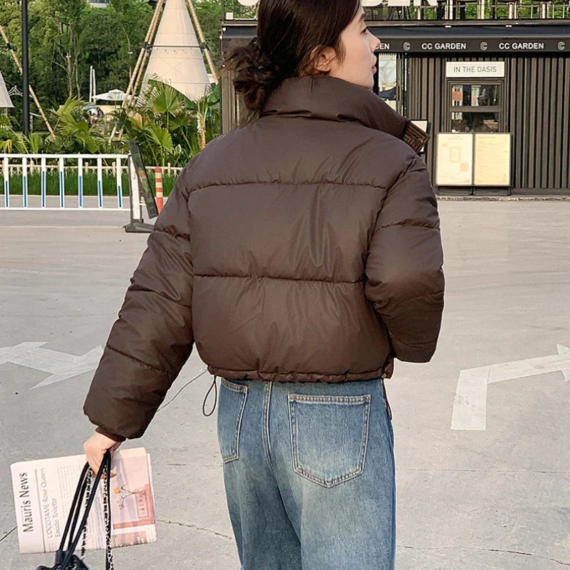 Women Winter Cropped Jacket – Warm Cotton-Padded Puffer Coat