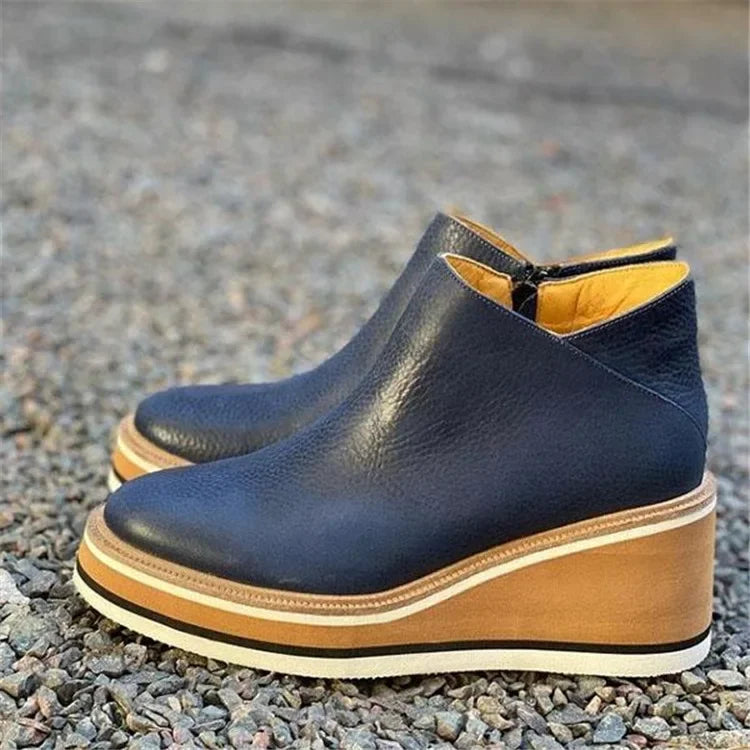 Autumn Ankle Boots Women Fashion Leather Wedge Heel Platform Women's Shoes Short Boots High Heels Boots Botas De Mujer