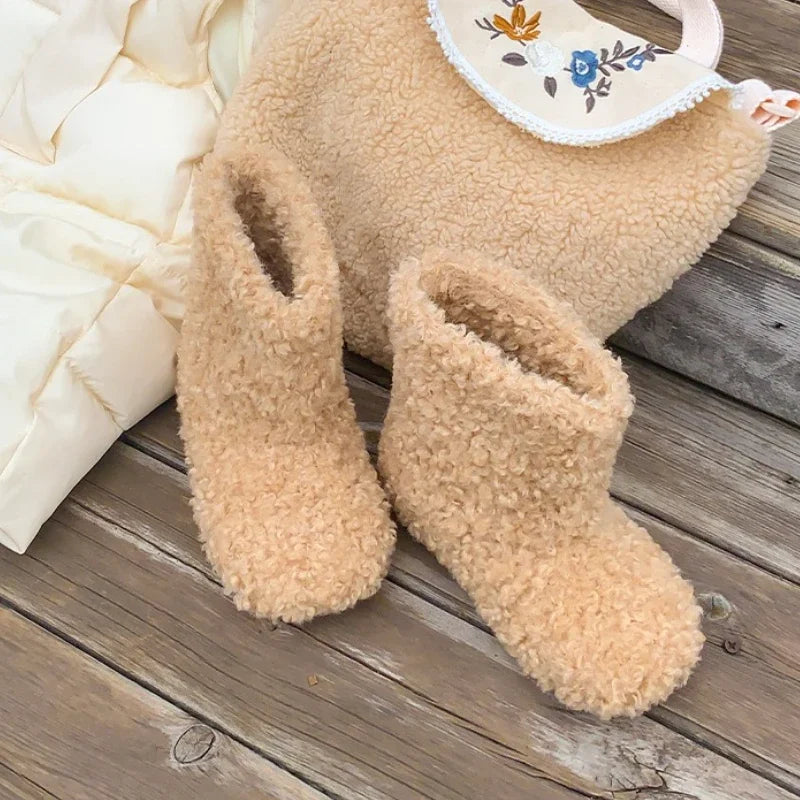 Winter Kids Thermal Boots Warm Girls Furry Hairy Ankle Boots Simple Fashion Children's Outdoor Snow Boots Non-slip Versatile