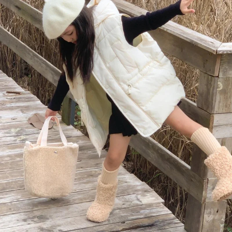 Winter Kids Thermal Boots Warm Girls Furry Hairy Ankle Boots Simple Fashion Children's Outdoor Snow Boots Non-slip Versatile