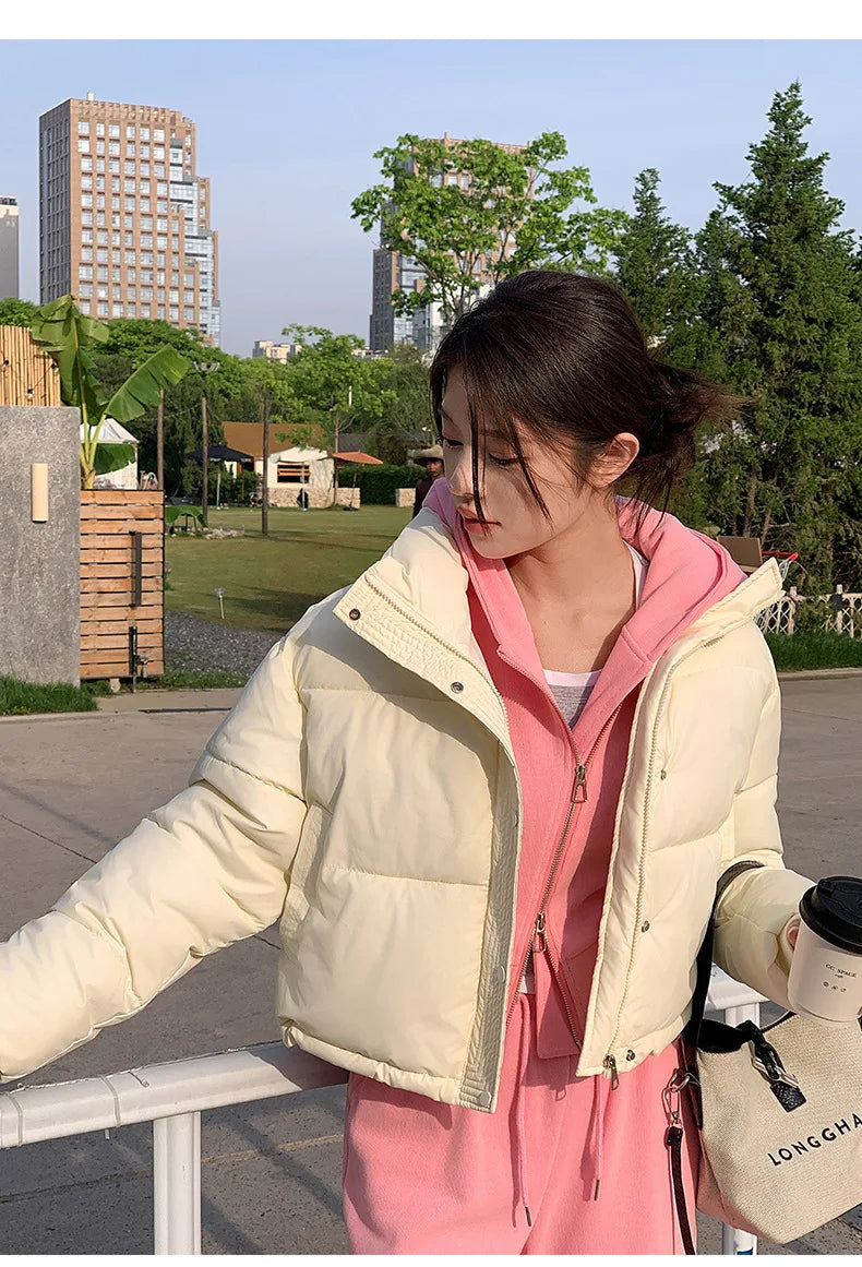 Women Winter Cropped Jacket – Warm Cotton-Padded Puffer Coat