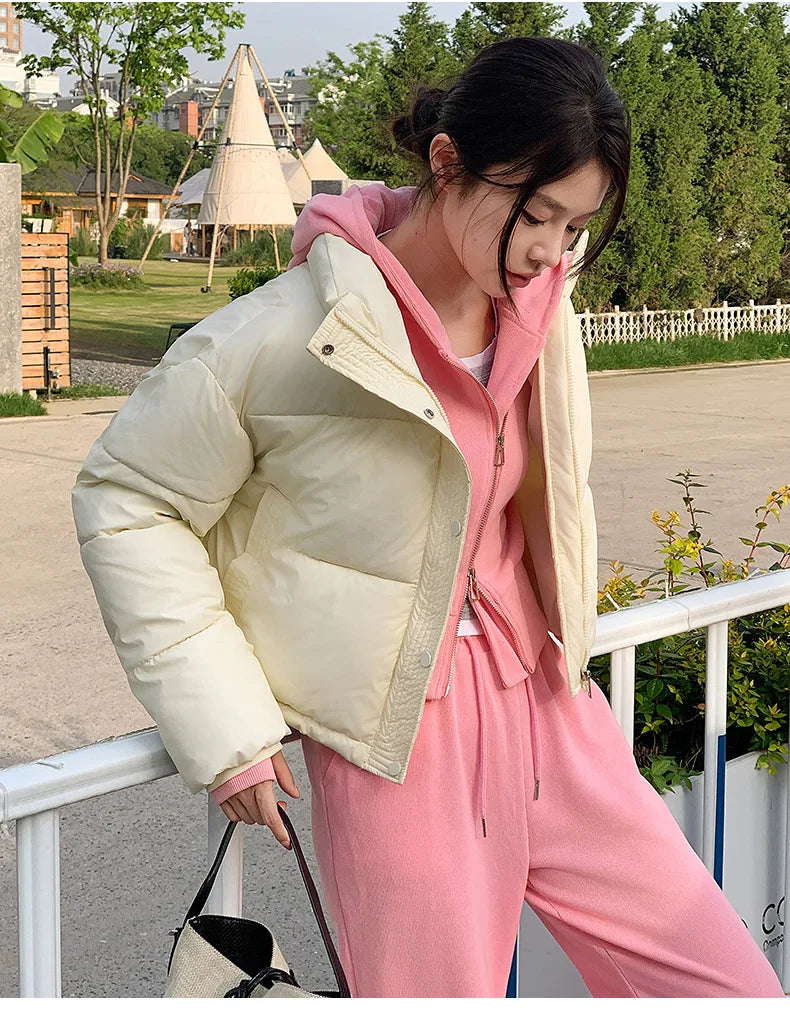 Women Winter Cropped Jacket – Warm Cotton-Padded Puffer Coat