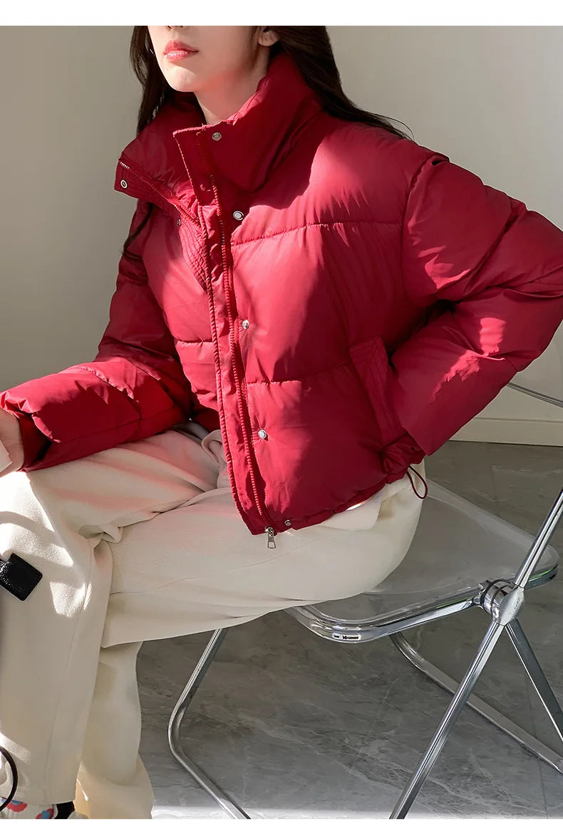 Women Winter Cropped Jacket – Warm Cotton-Padded Puffer Coat