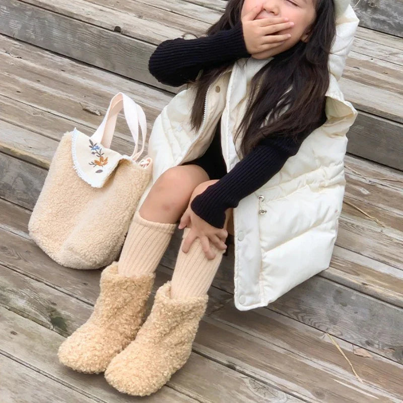 Winter Kids Thermal Boots Warm Girls Furry Hairy Ankle Boots Simple Fashion Children's Outdoor Snow Boots Non-slip Versatile