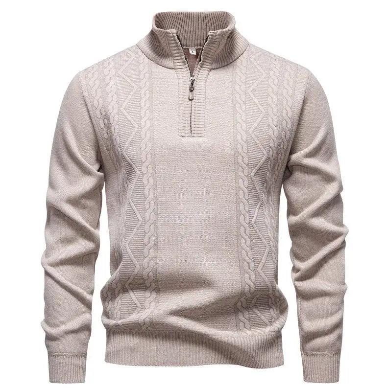 Winter Fleece-Lined Stand Collar Half-Zip Pullover Knitted Sweater for Men,Multi-Color Versatile Casual  Men's Knit Sweater