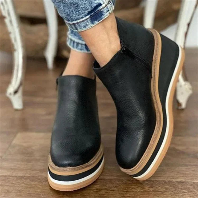 Autumn Ankle Boots Women Fashion Leather Wedge Heel Platform Women's Shoes Short Boots High Heels Boots Botas De Mujer