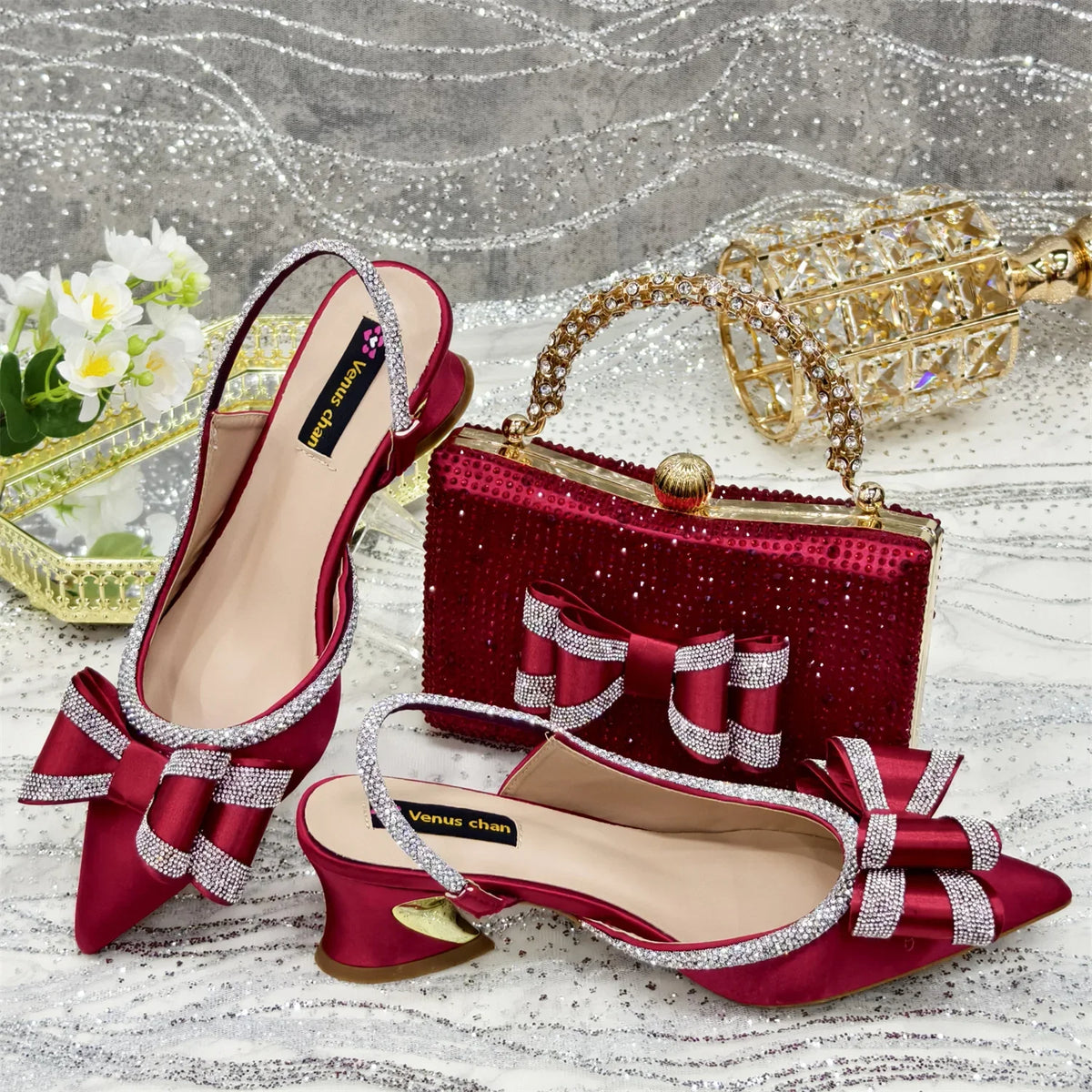 Doershow nice African Shoes And Bag Matching Set With gold Hot Selling Women Italian Shoes And Bag Set For Party Wedding  21-4