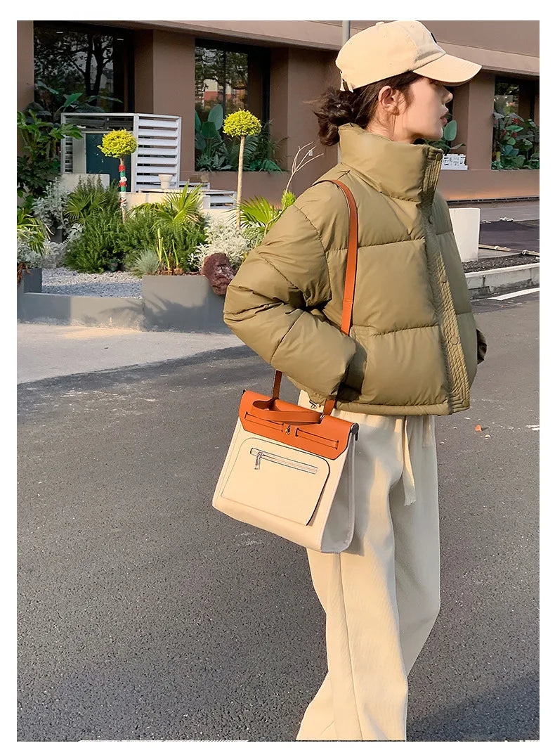 Women Winter Cropped Jacket – Warm Cotton-Padded Puffer Coat