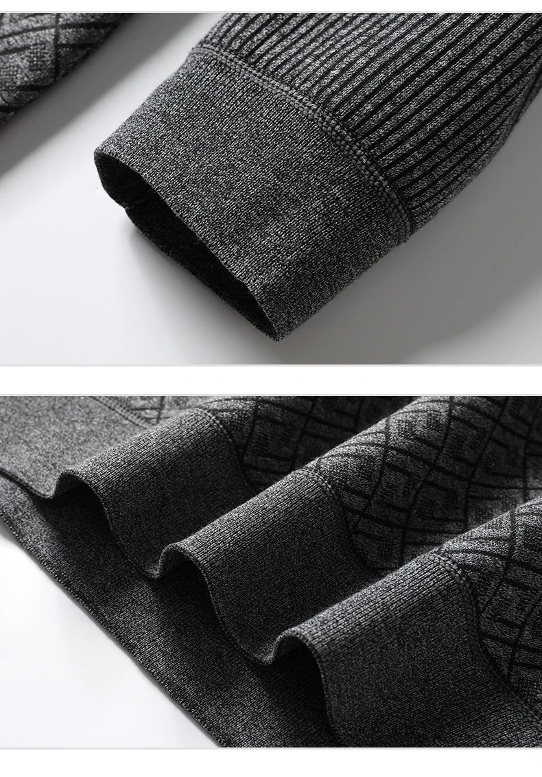 Retro Winter Pullovers Men Polo Neck Sweaters Fashion Striped Fleece Lined Polo Shirt Jumper Thick Knitting Sweaters