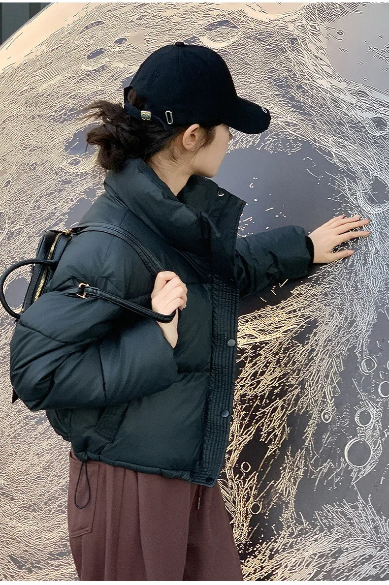 Women Winter Cropped Jacket – Warm Cotton-Padded Puffer Coat
