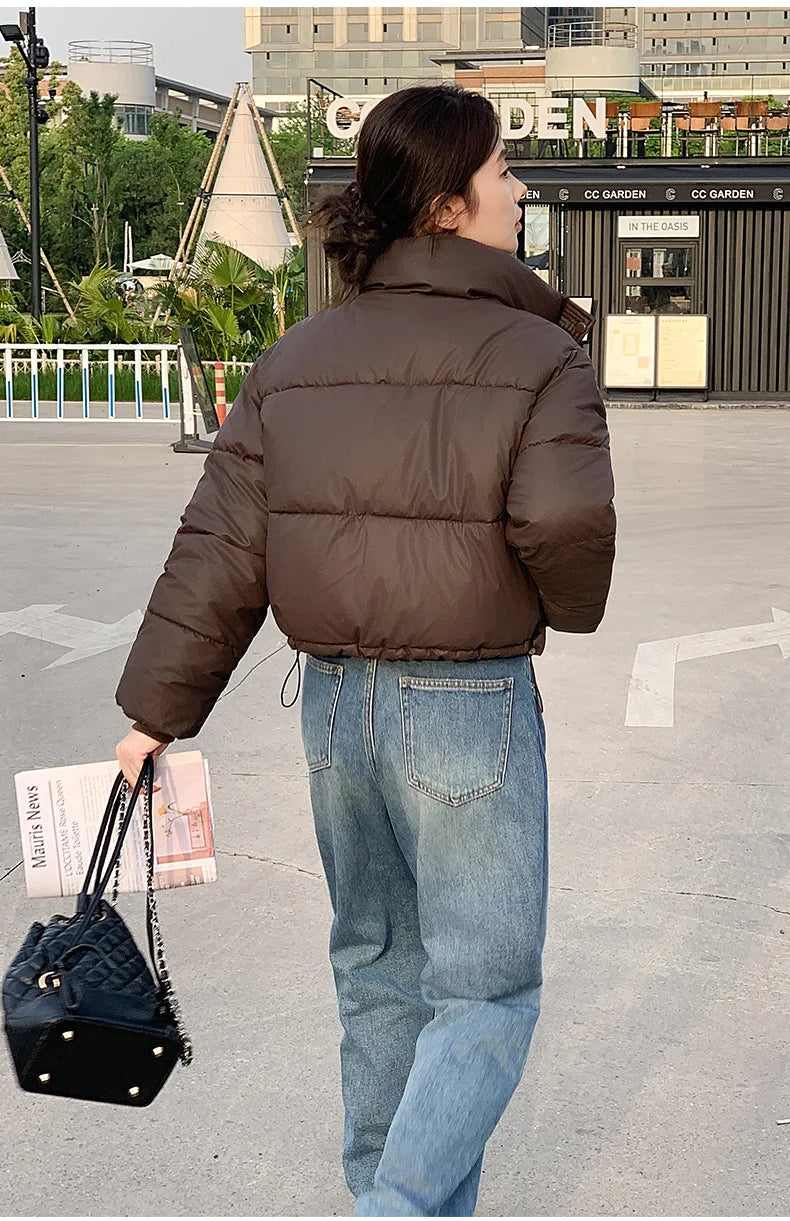 Women Winter Cropped Jacket – Warm Cotton-Padded Puffer Coat