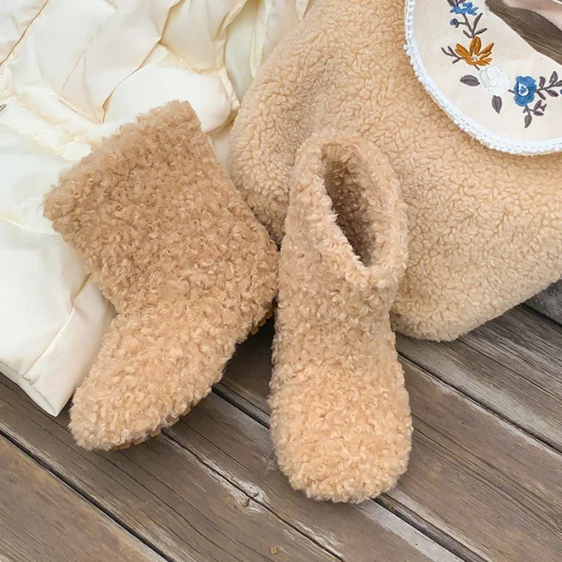 Winter Kids Thermal Boots Warm Girls Furry Hairy Ankle Boots Simple Fashion Children's Outdoor Snow Boots Non-slip Versatile