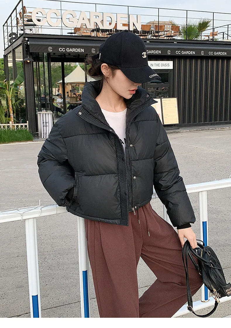 Women Winter Cropped Jacket – Warm Cotton-Padded Puffer Coat