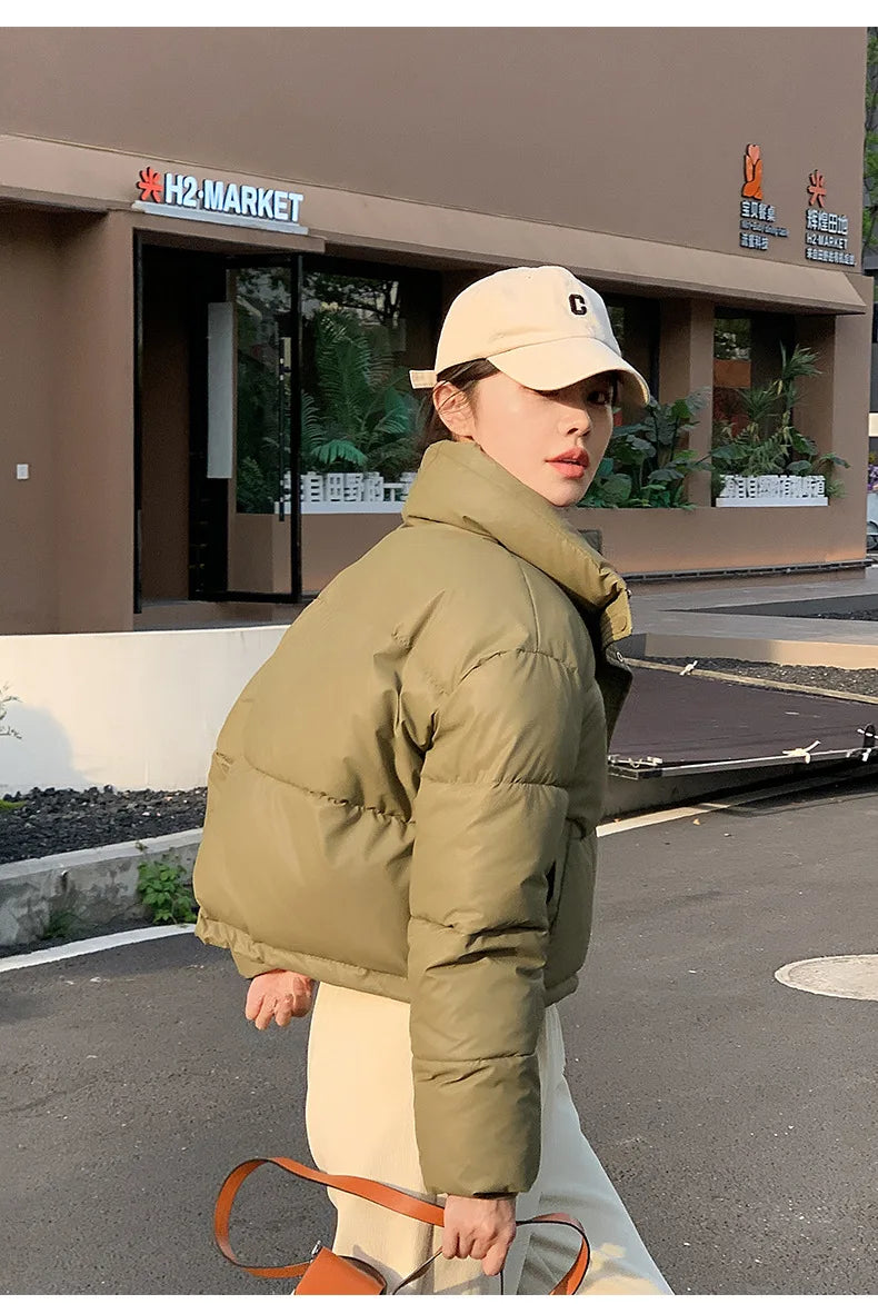Women Winter Cropped Jacket – Warm Cotton-Padded Puffer Coat