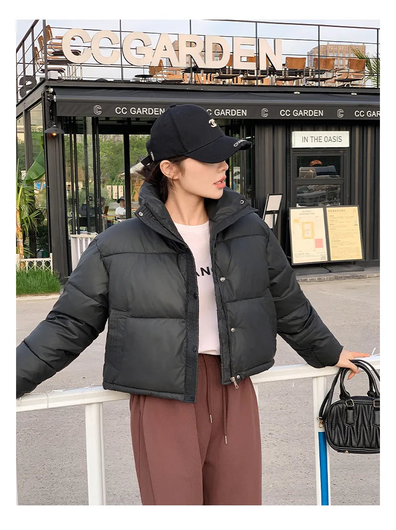 Women Winter Cropped Jacket – Warm Cotton-Padded Puffer Coat