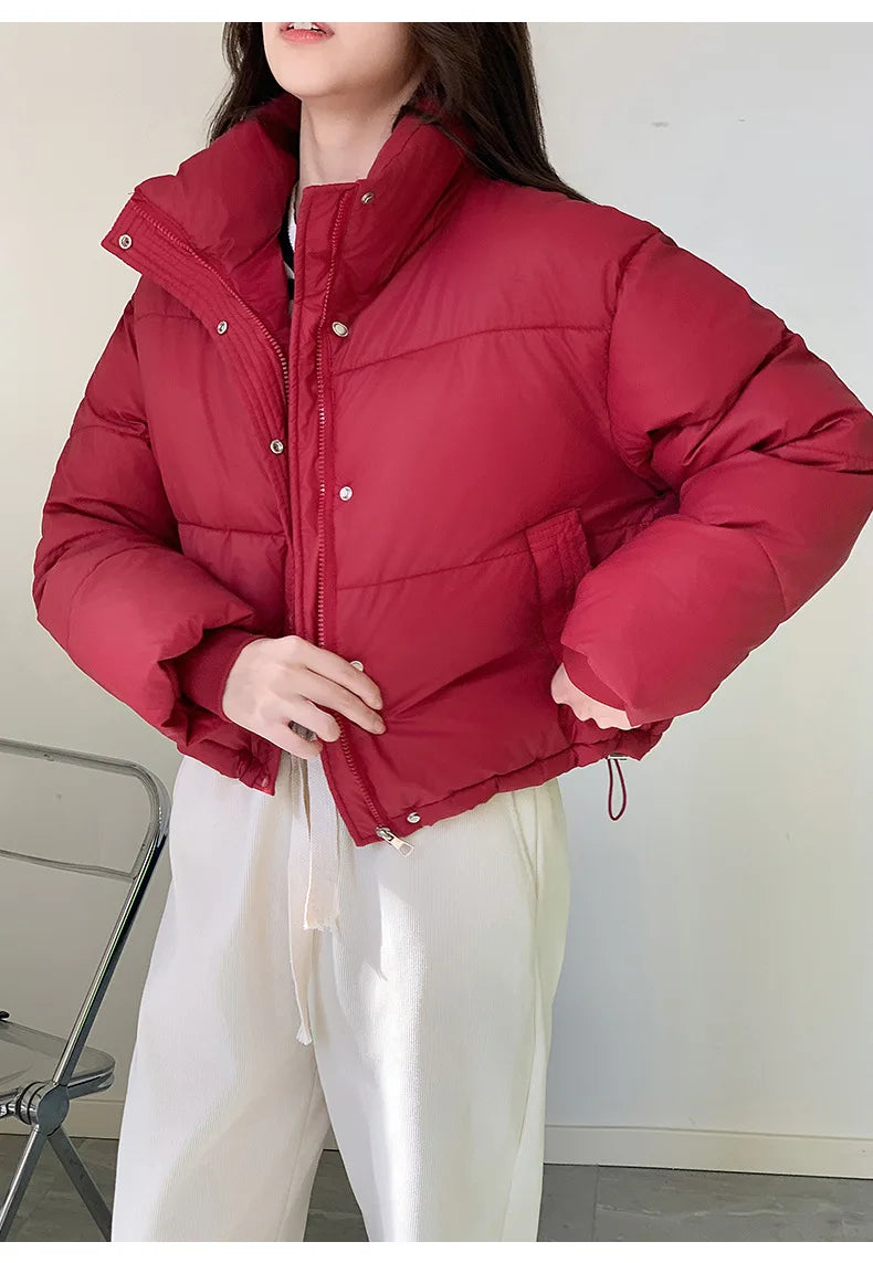 Women Winter Cropped Jacket – Warm Cotton-Padded Puffer Coat