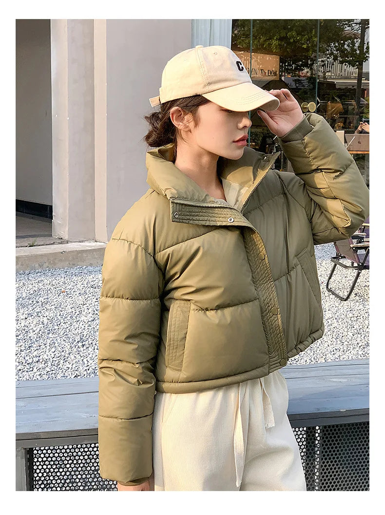 Women Winter Cropped Jacket – Warm Cotton-Padded Puffer Coat