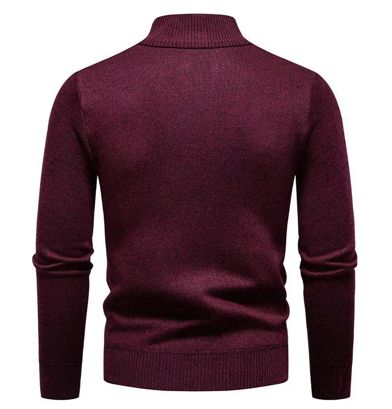 Winter Fleece-Lined Stand Collar Half-Zip Pullover Knitted Sweater for Men,Multi-Color Versatile Casual  Men's Knit Sweater