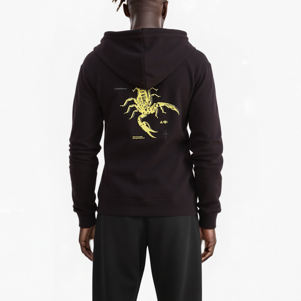Men's Pullover Hoodie with Scorpion Screen Print in Black - Konus Brand