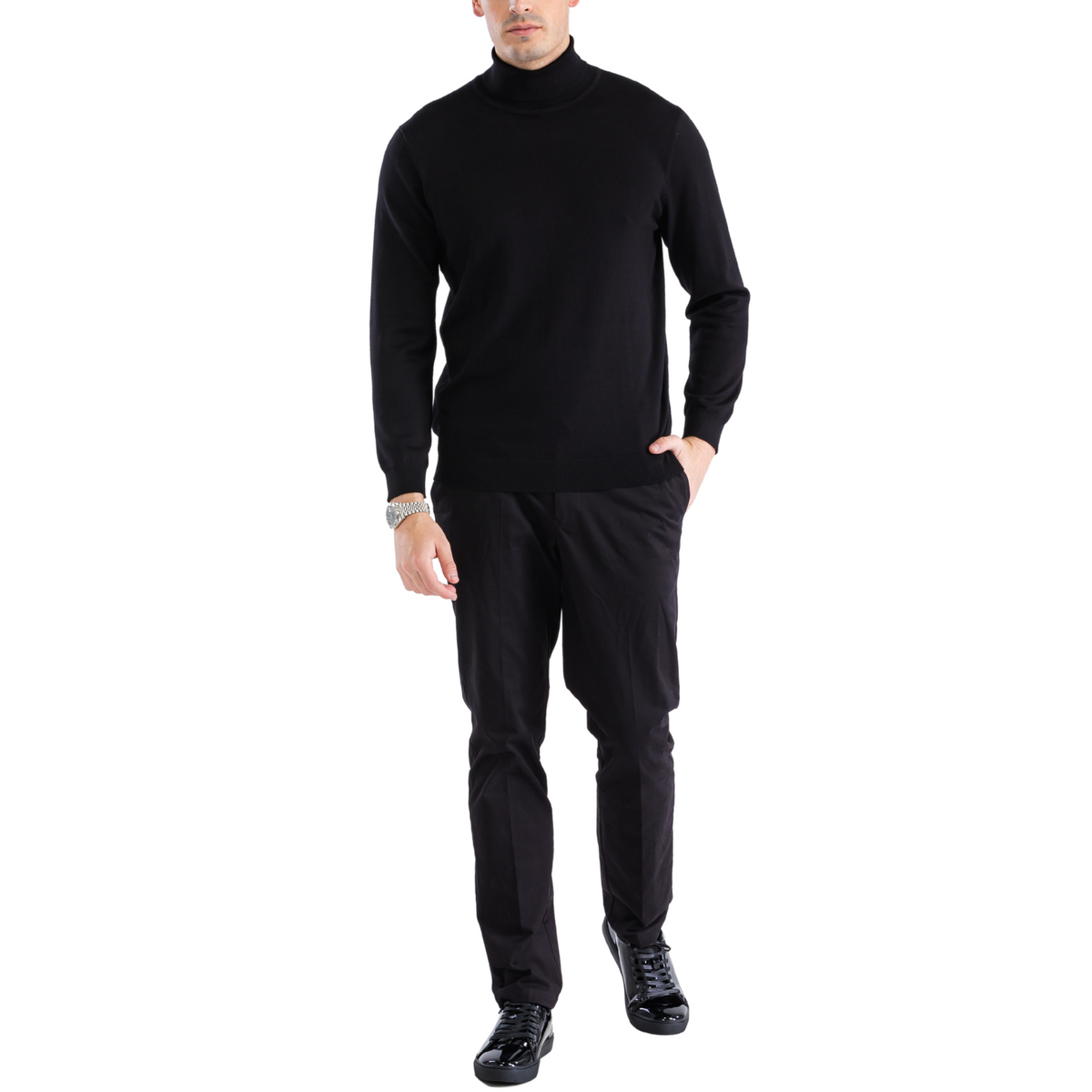 Mens Black Pullover Turtleneck Sweater