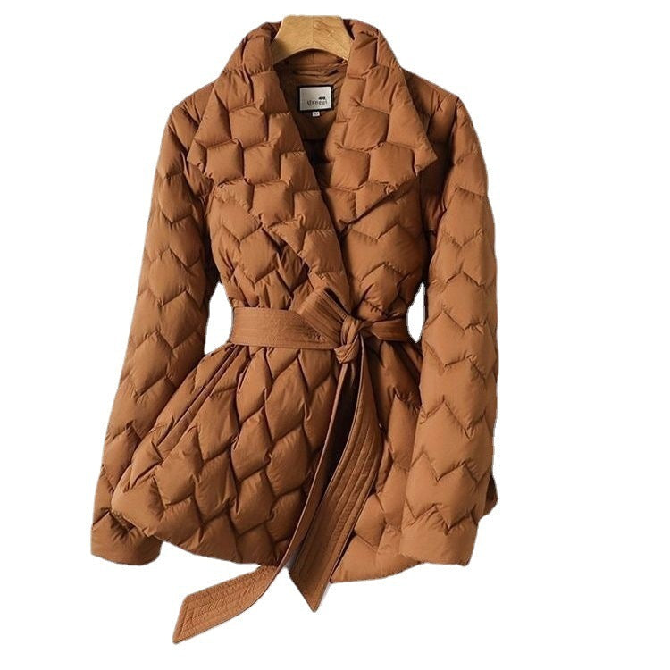 Winter Ripple-Stitching Belted Coat