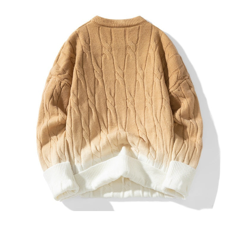 Idle Style Winter Gradient Contrast Round Neck Thickened Men's Sweater