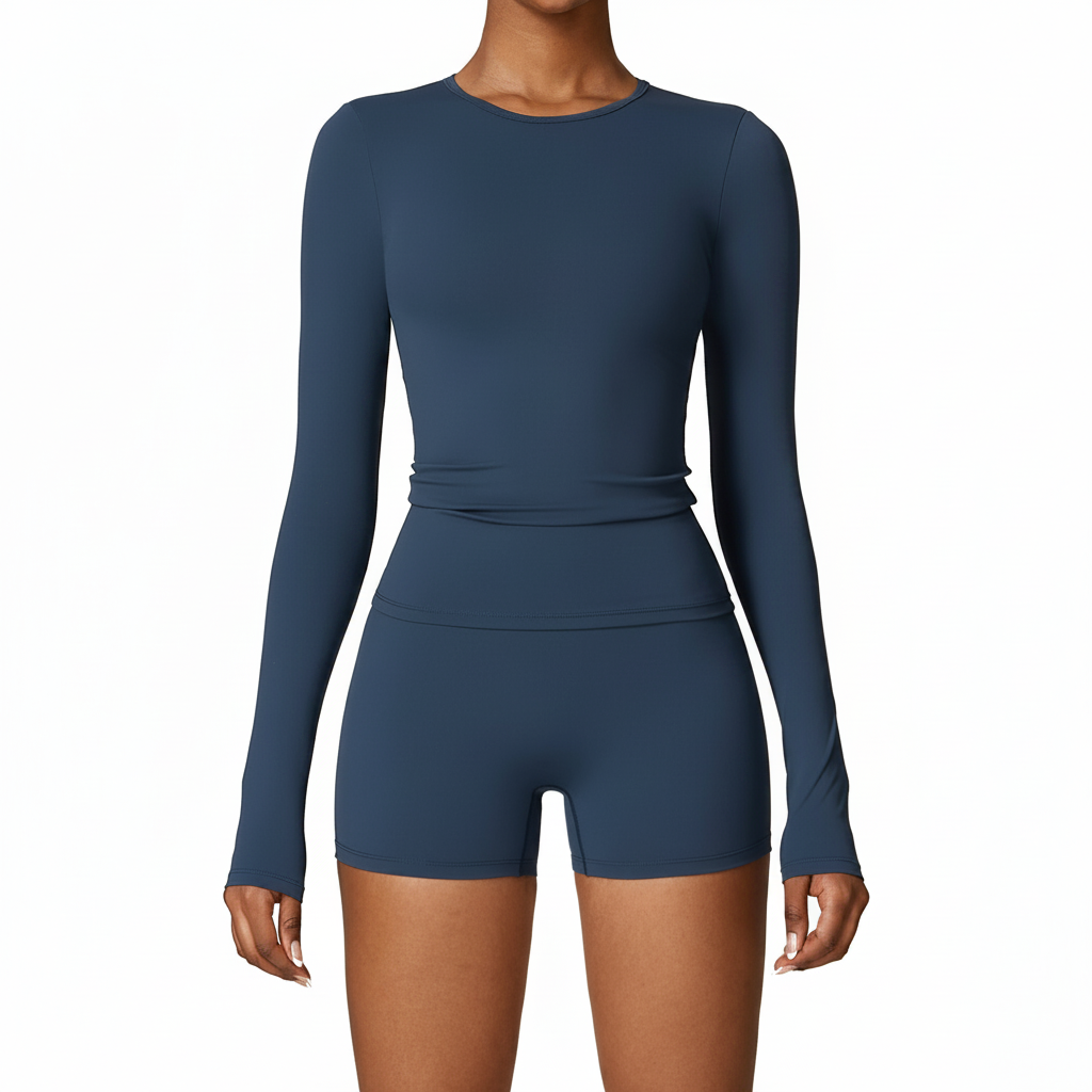 Women's Yoga Suit – Long Sleeve Top & High-Waist Shorts Leggings Set