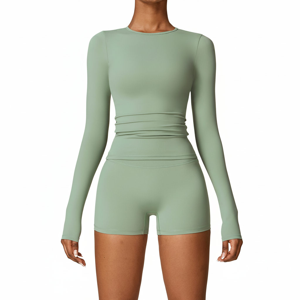 Women's Yoga Suit – Long Sleeve Top & High-Waist Shorts Leggings Set