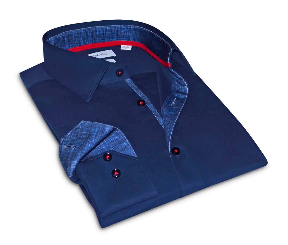 Kevin// Cotton Knit-Stretch Button-Up Shirt With Contrast Details // Navy // Tailored Fit (Fitted)