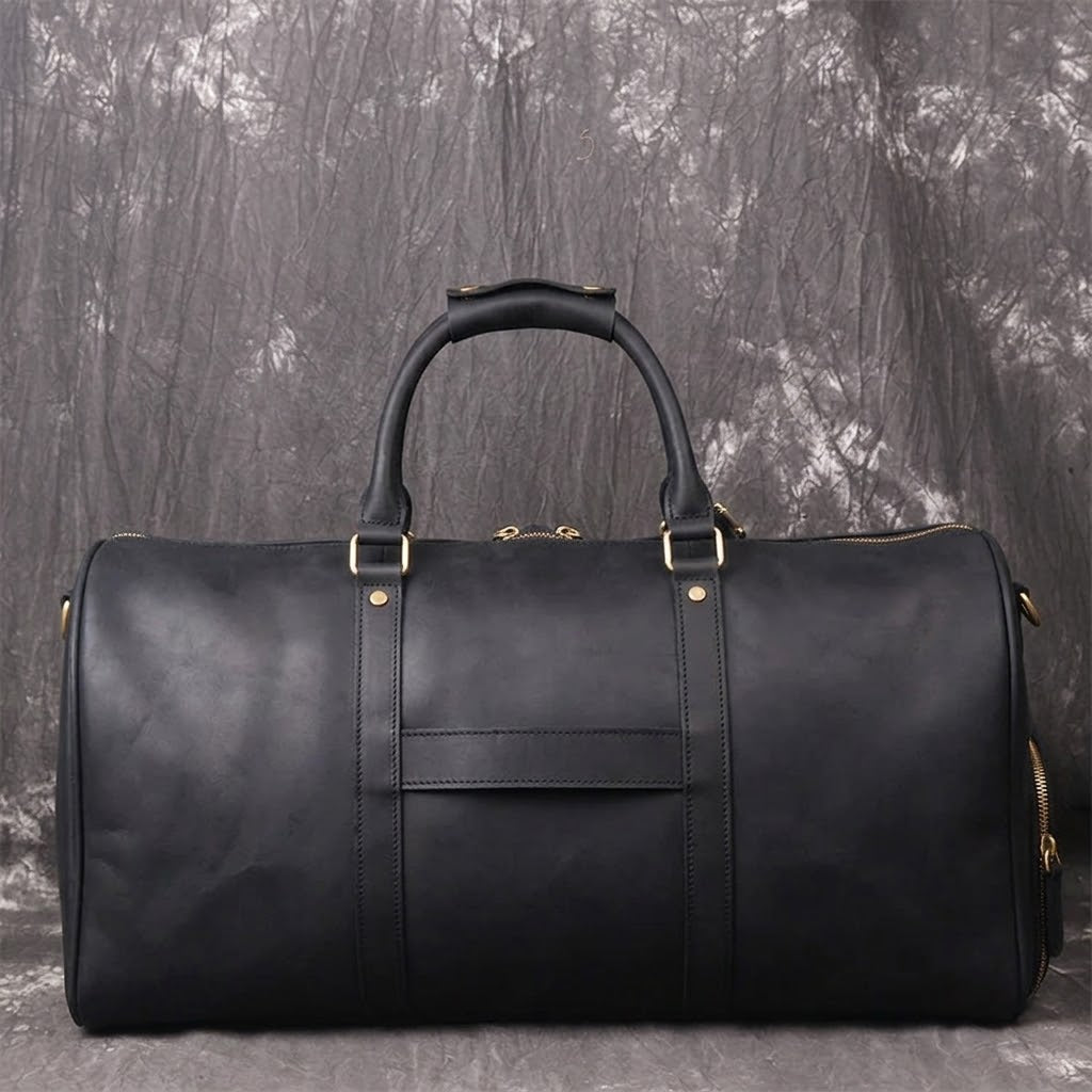 Vintage Full Grain Leather Travel Bag with Shoes Compartment, Large Overnight Travel Duffel for Men