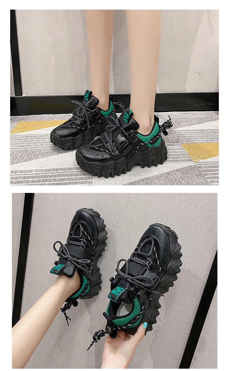 Casual Womens Blue Sneakers High Heels Platform Sports Shoes Autumn Thick Bottom Walking Breathable Vulcanized Shoes Luxury Tennis Sneakers Trainers Lace Up Fashion Design