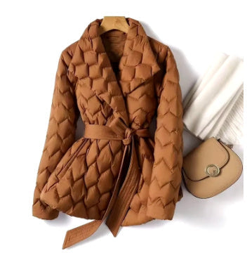 Winter Ripple-Stitching Belted Coat