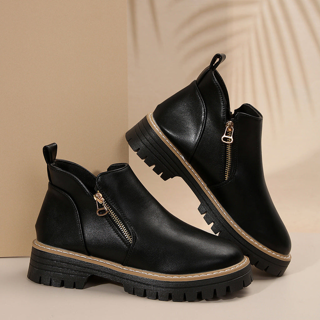 Autumn And Winter Round Toe High Heel Boots Women's Shoes