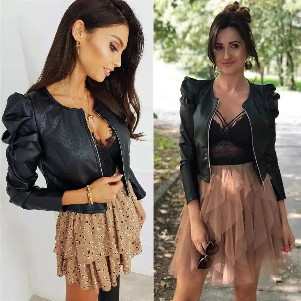 Women's PU Leather Long-Sleeve Jacket