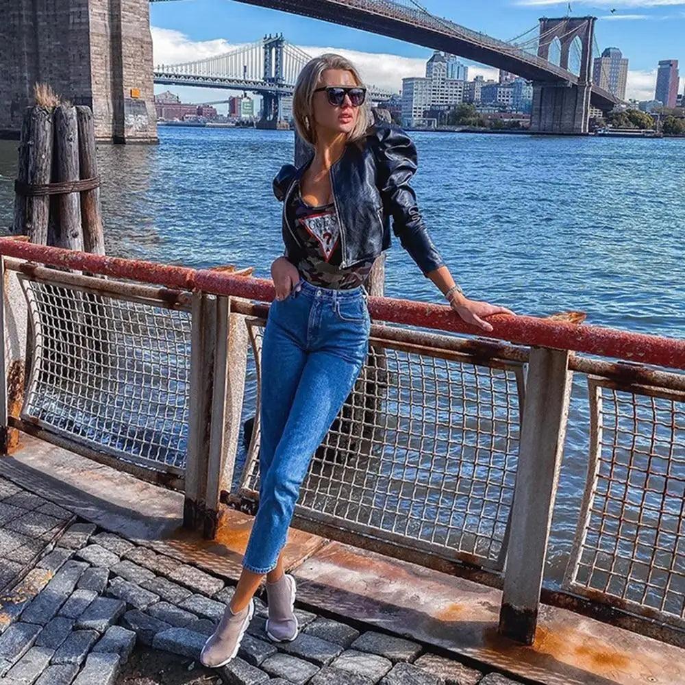 Women's PU Leather Long-Sleeve Jacket